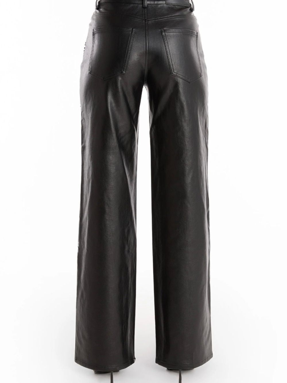Noli Black Faux Leather Straight-Leg Pants with Laser-Cut & Stud Details - Picture 3 of 3